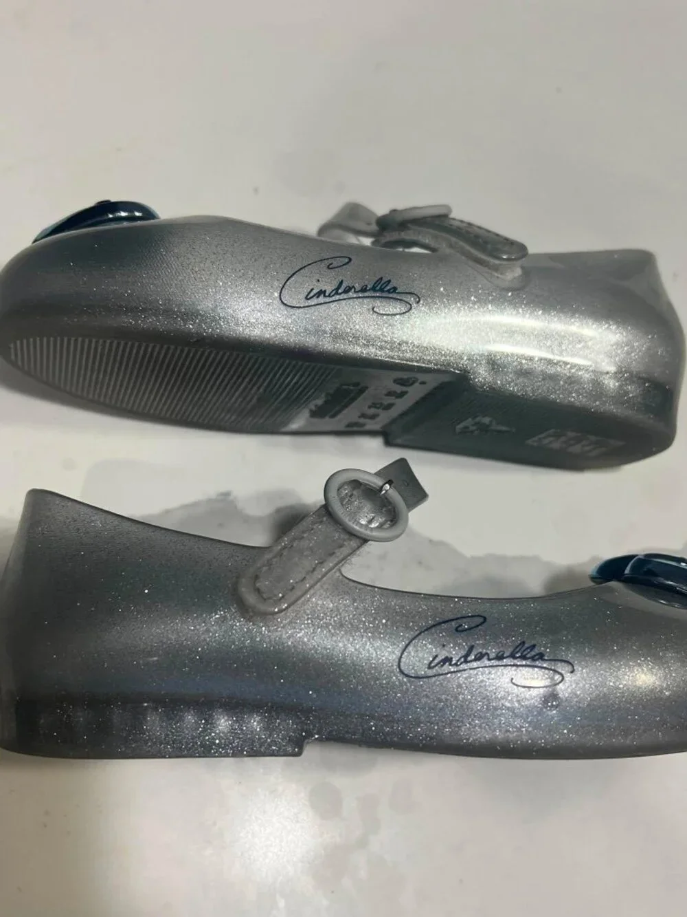 Mini Melissa Disney Princess Cinderella Silver Glitter Jelly Shoes Size 10